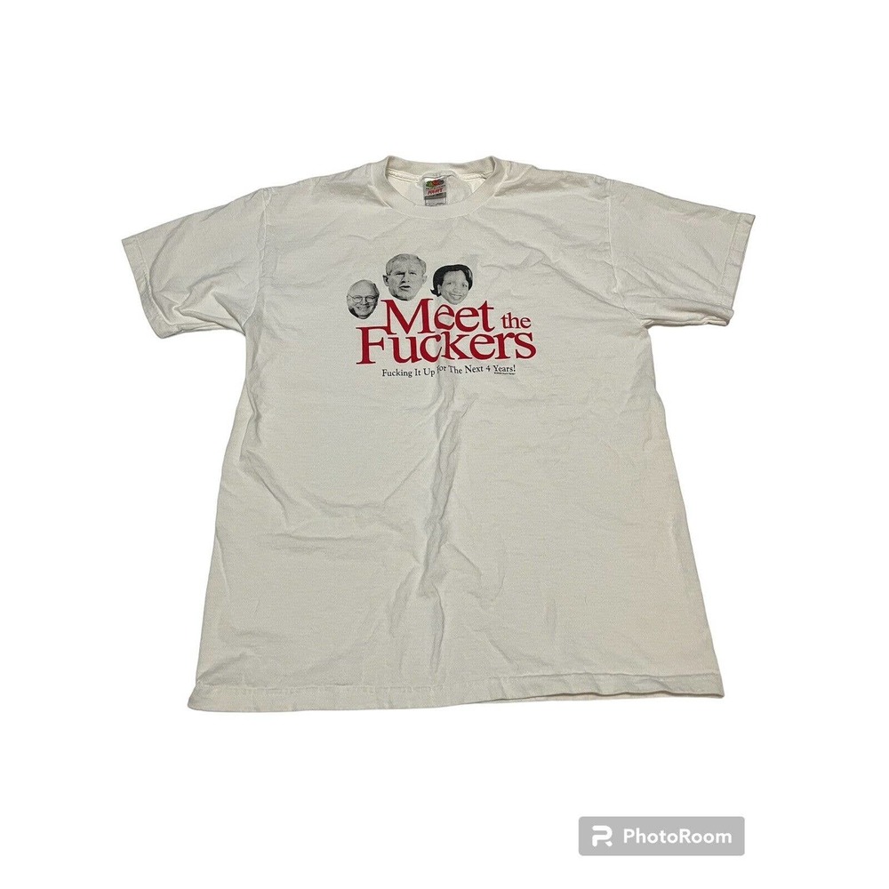 Vintage Meet The Fockers Political Parody Shirt George Bush Don't Panic 2005 VTG